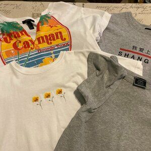 Forever 21 Girl's Jr. Sz S White Grand Cayman/ Sz S Gray Shanghai Crop Tops
